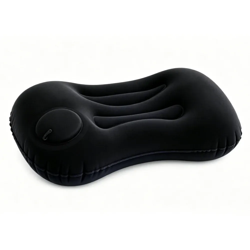 Oreiller de voyage auto-gonflant portable, en tissu floqué doux, ergonomique, pour avion et camping 11