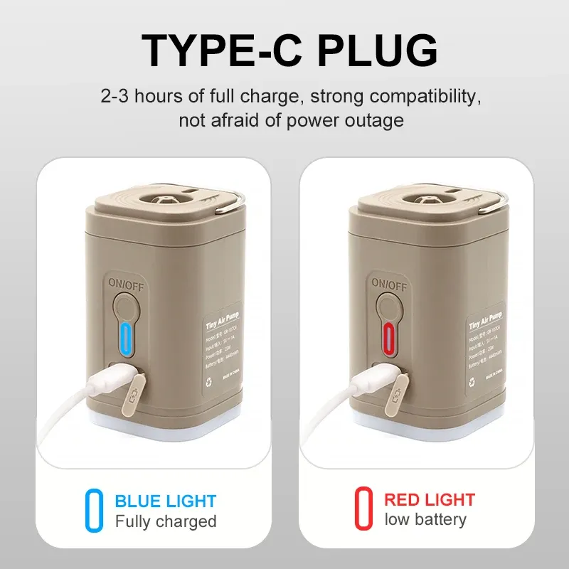 Mini pompe gonflable électrique 3 en 1 avec lumière LED, compresseur d'air sans fil pour randonnée et camping 3