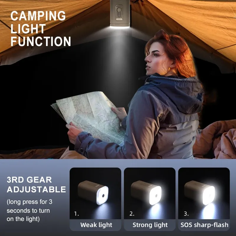 Mini pompe gonflable électrique 3 en 1 avec lumière LED, compresseur d'air sans fil pour randonnée et camping 5