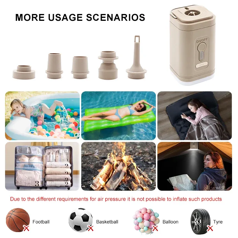 Mini pompe gonflable électrique 3 en 1 avec lumière LED, compresseur d'air sans fil pour randonnée et camping 6