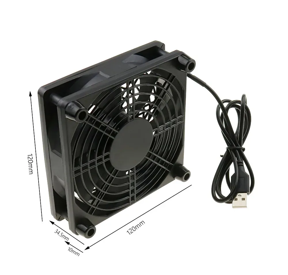 Ventilateur de refroidissement silencieux 120 mm pour routeur, PC et box TV, alimentation USB 5 V 6
