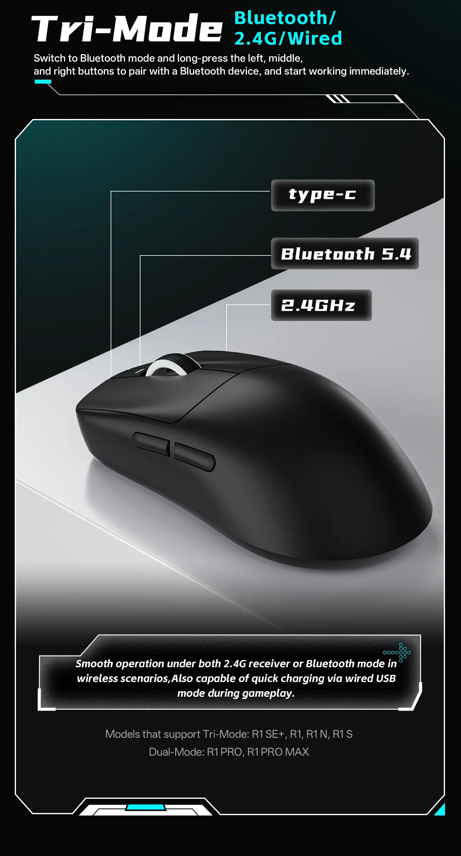Souris VXE Dragonfly R1, détail de finition