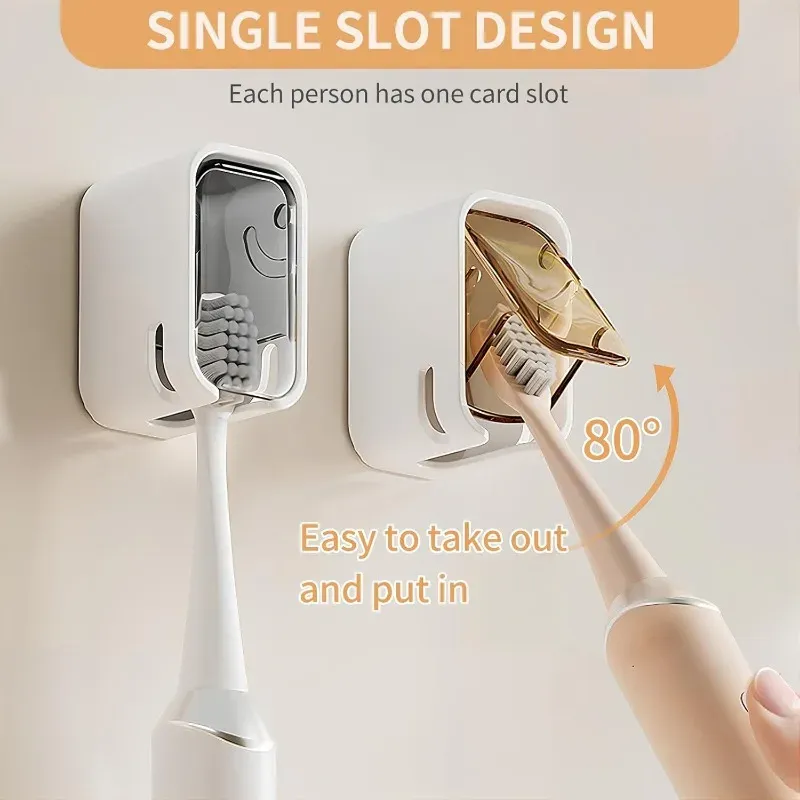 Porte-brosses à dents mural auto-adhésif avec couvercle pour salle de bain 2