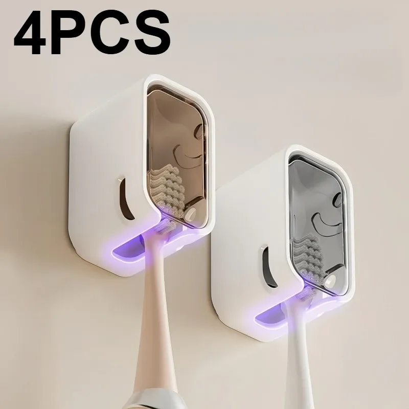 Porte-brosses à dents mural auto-adhésif avec couvercle pour salle de bain 4