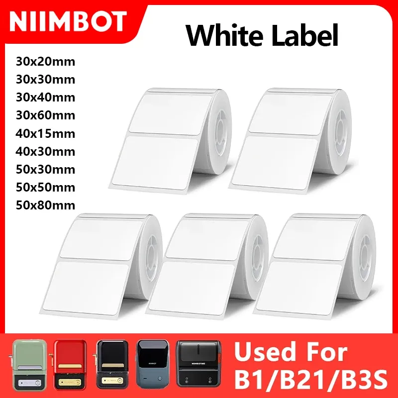 Rouleau d'étiquettes thermiques Niimbot B1 blanc, papier étanche et anti-huile, compatible B1, B21 et Mini