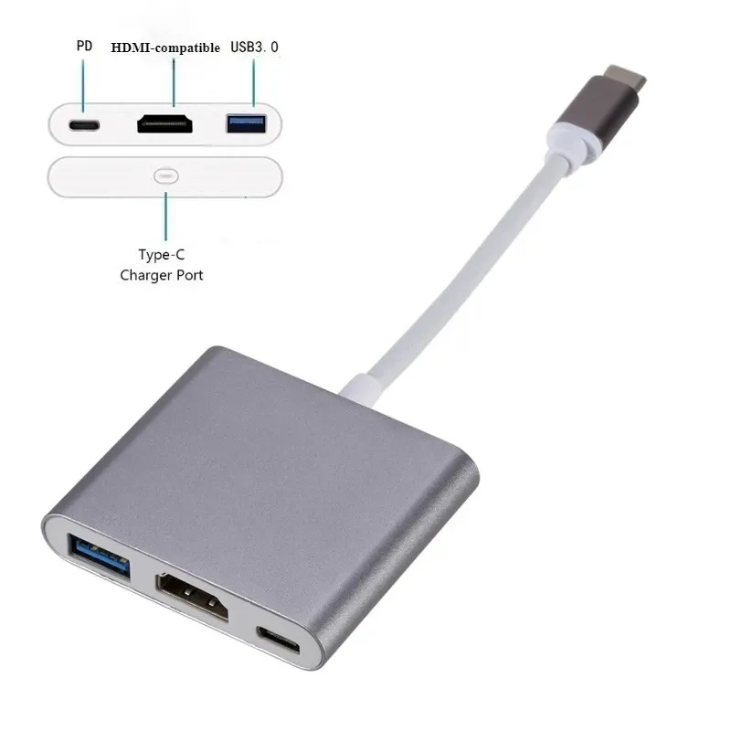 Câble adaptateur Thunderbolt 3 vers HDMI 4K, 1080P, USB-C vers HDMI, USB 3.0 4