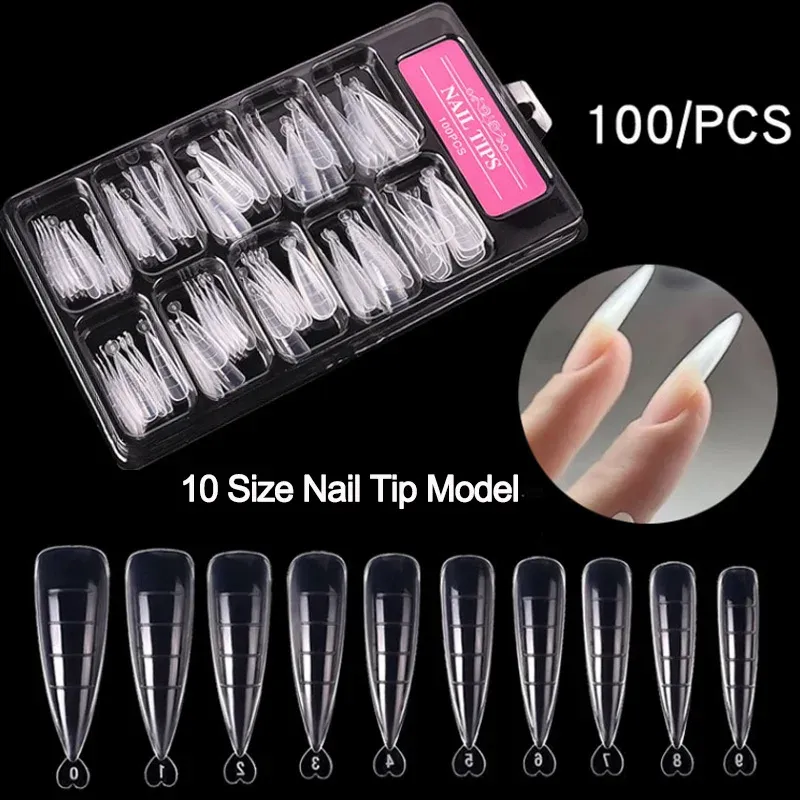 Embouts d'ongles complets en acrylique, 100 pièces par boîte, kit de manucure avec faux ongles pour gel UV et vernis, outils de nail art pour bricolage 5