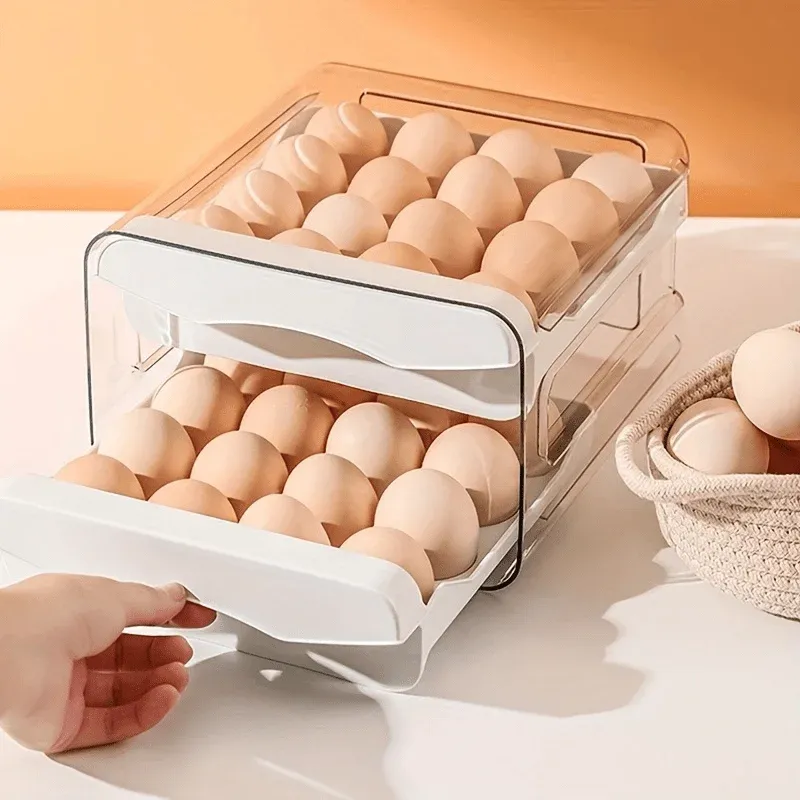 Boîte de rangement pour œufs de cuisine, 1 pièce, bac en plastique pour réfrigérateur à deux niveaux, grande capacité, organisateur de cuisine pour la maison