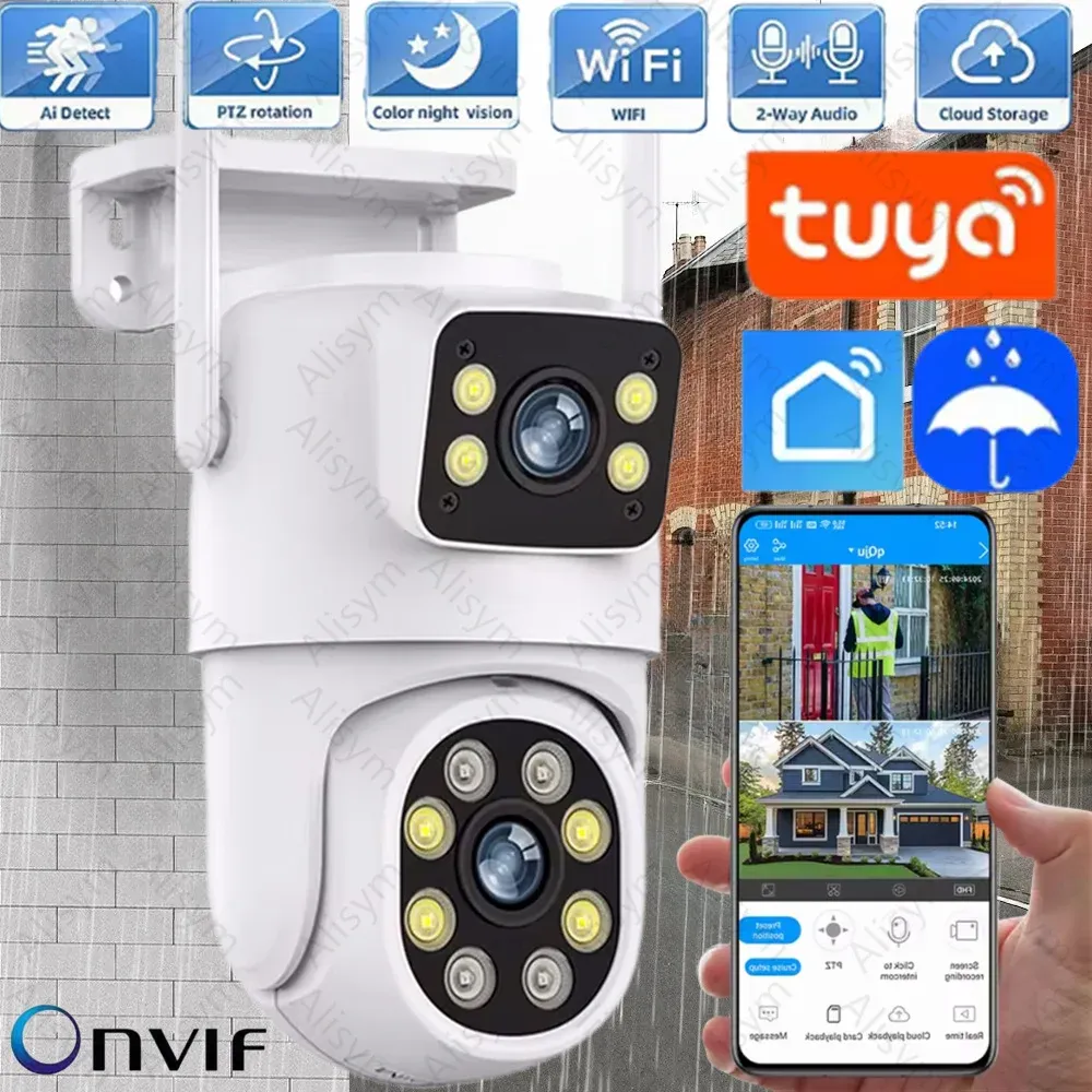 Caméra WiFi Tuya 5K 10 MP à double objectif, Full HD, double écran, suivi automatique des personnes par IA, caméra PTZ, vidéosurveillance de sécurité extérieure 1