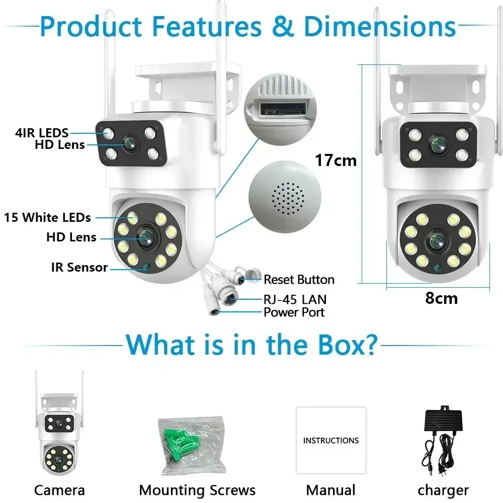 Caméra WiFi Tuya 5K 10 MP à double objectif, Full HD, double écran, suivi automatique des personnes par IA, caméra PTZ, vidéosurveillance de sécurité extérieure 6