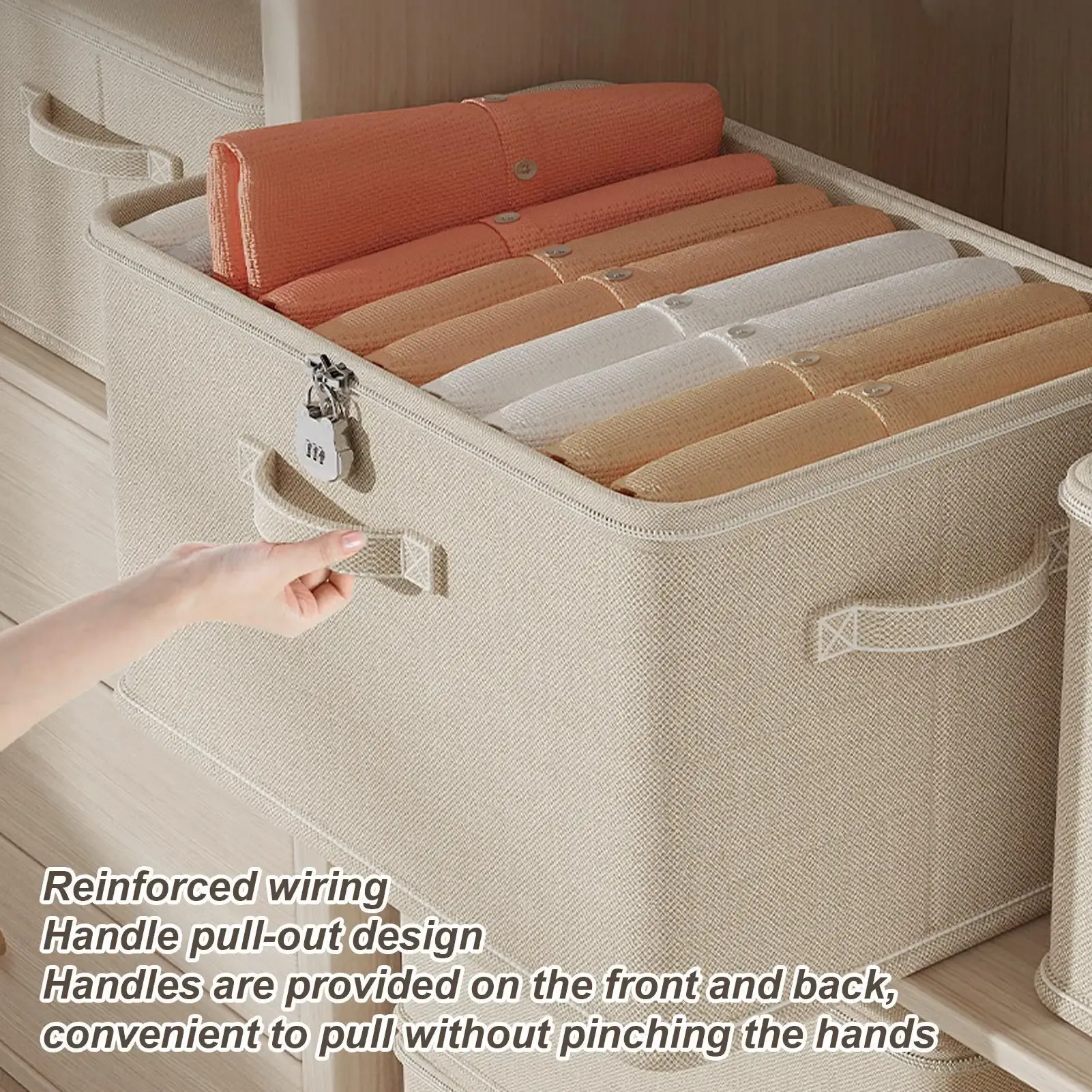 Boîte de rangement verrouillable, organisateur de vêtements en jean, pantalons, pulls, armoires de rangement, tiroirs, paniers d'étagère lavables pour couverture 2