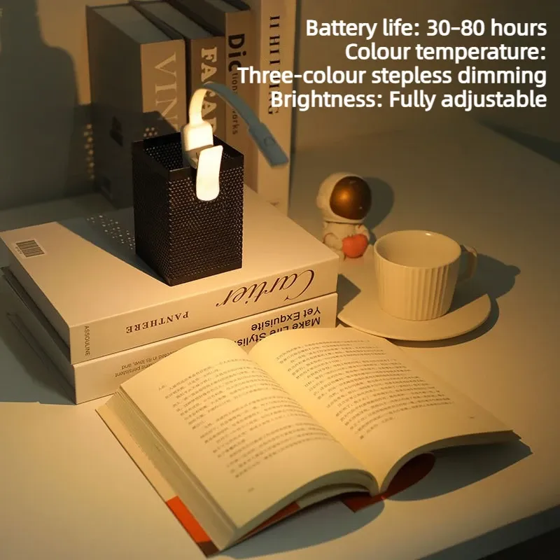 Lampe de lecture LED à pince, 3 niveaux de luminosité, rechargeable par USB, portable pour bureau et voyage 5