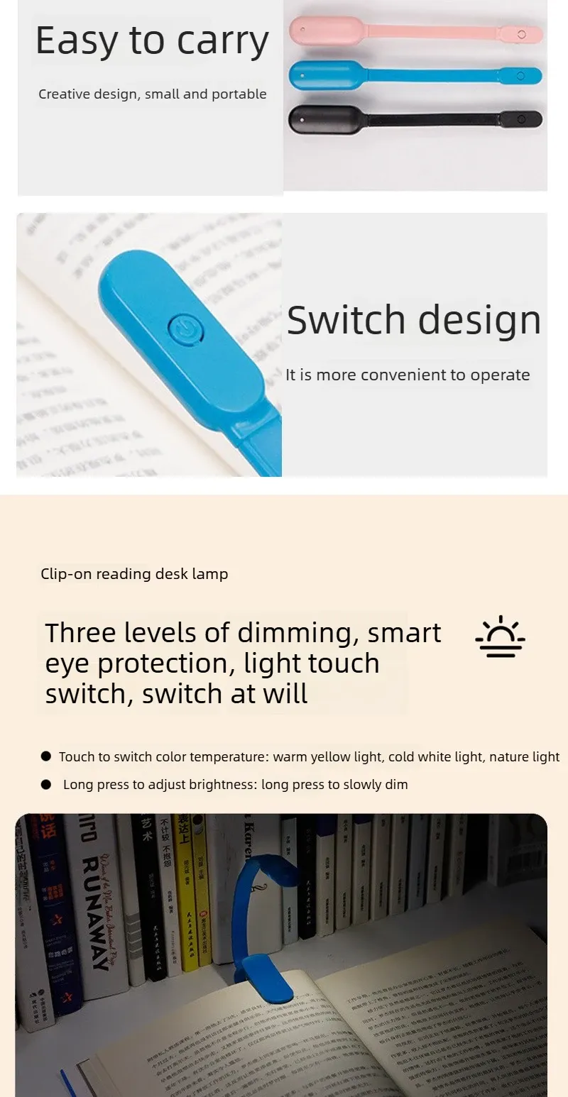 Lampe de livre flexible ajustée sur une page