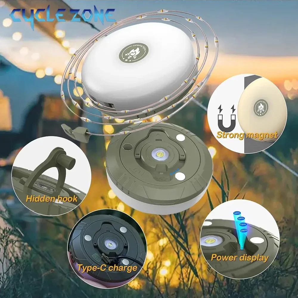 Lampe de Camping LED avec Bobine, Ruban Lumineux d'Ambiance et Guirlande Recyclable de 10 m, Lampe Décorative d'Extérieur pour Tente et Jardin 5
