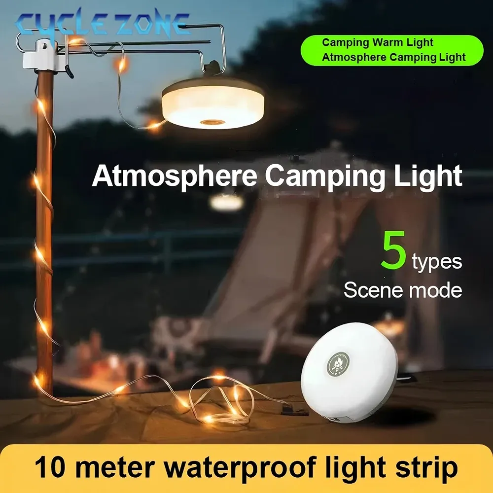 Lampe de Camping LED avec Bobine, Ruban Lumineux d'Ambiance et Guirlande Recyclable de 10 m, Lampe Décorative d'Extérieur pour Tente et Jardin 6