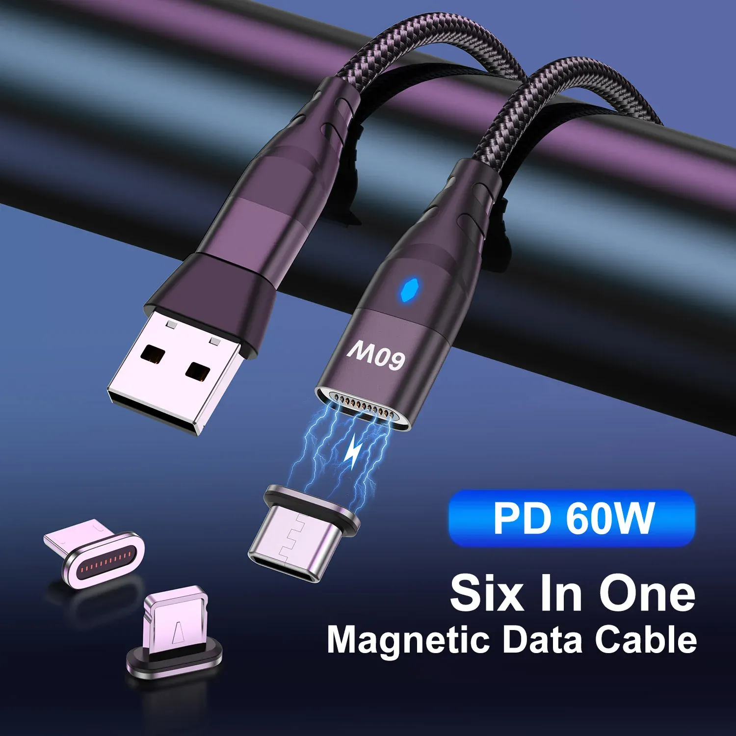 Câble de charge rapide magnétique USB-C vers VopeC pour iPhone et Samsung, 60 W 2
