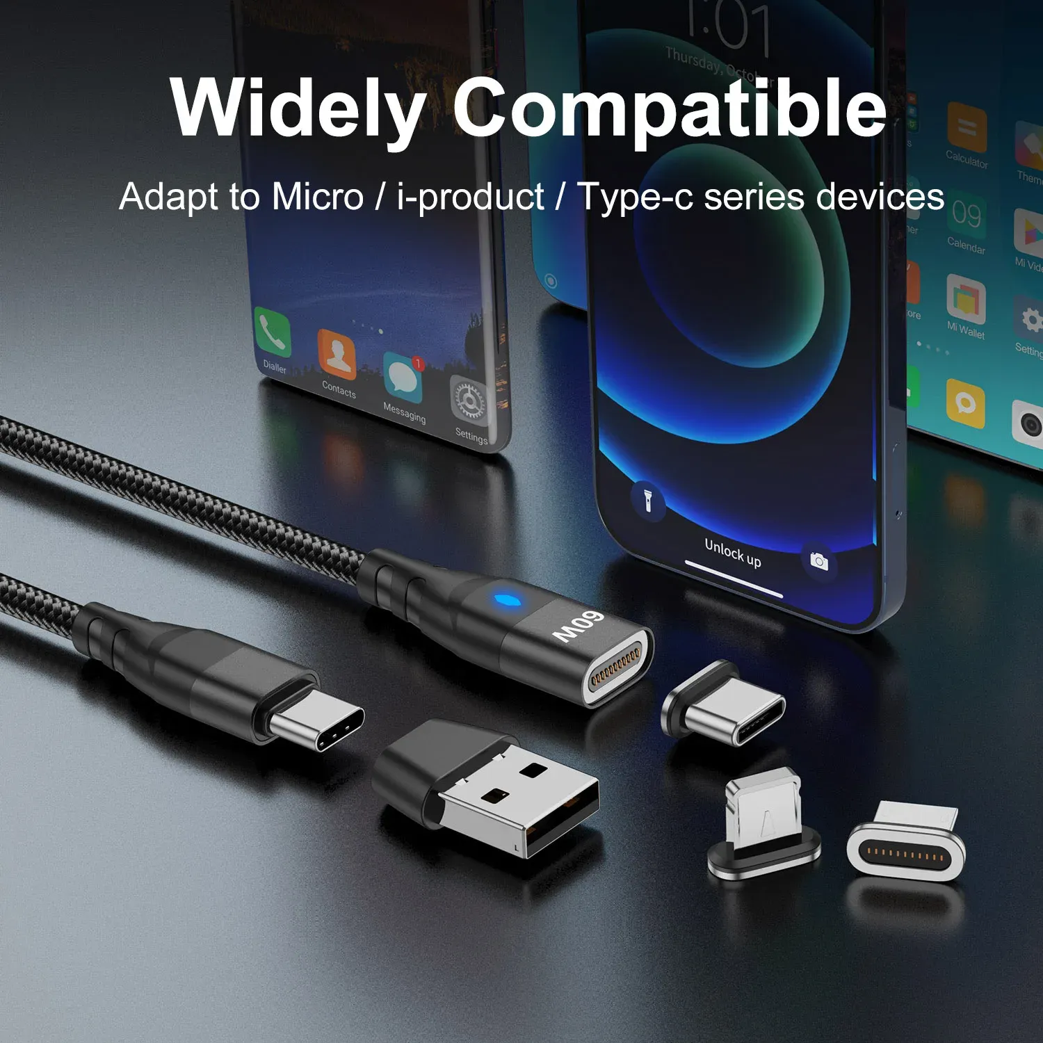 Câble de charge rapide magnétique USB-C vers VopeC pour iPhone et Samsung, 60 W 6