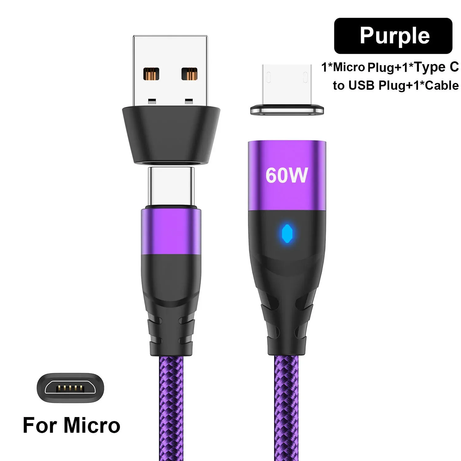 Câble de charge rapide magnétique USB-C vers VopeC pour iPhone et Samsung, 60 W 15