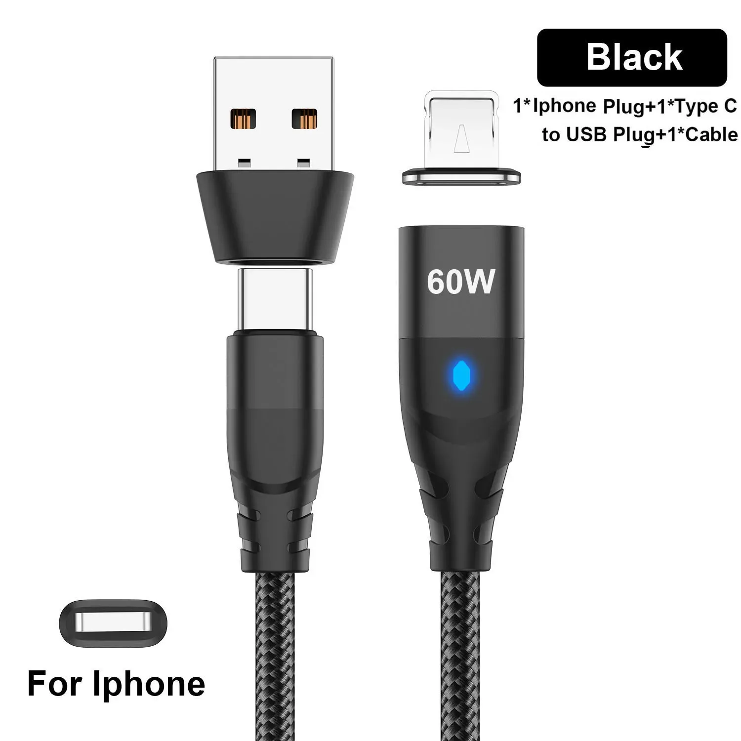 Câble de charge rapide magnétique USB-C vers VopeC pour iPhone et Samsung, 60 W 7