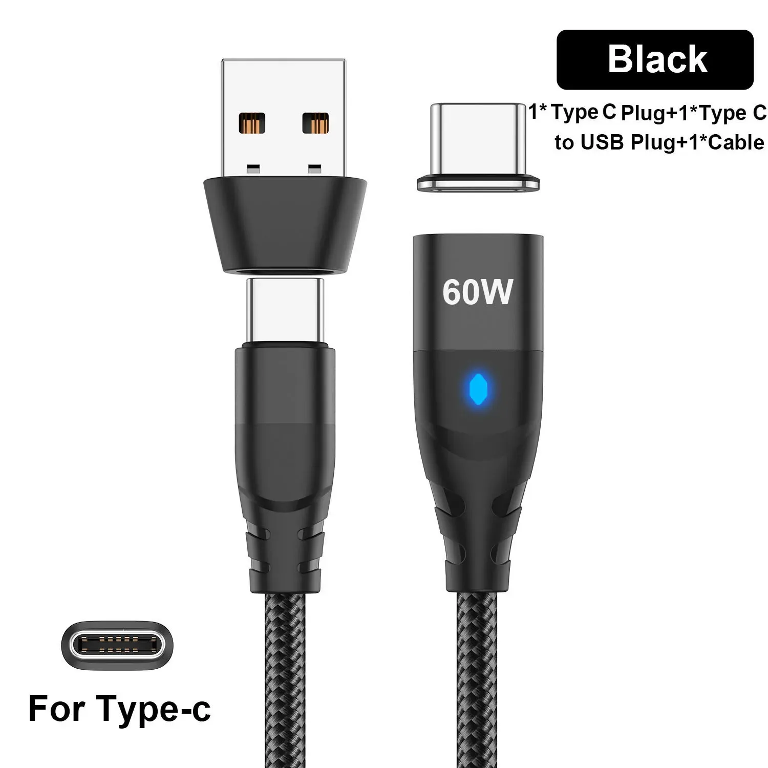 Câble de charge rapide magnétique USB-C vers VopeC pour iPhone et Samsung, 60 W 17