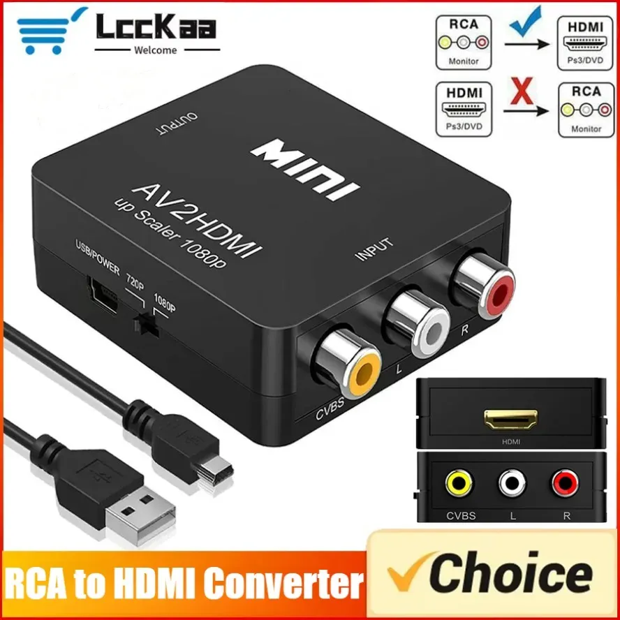 Convertisseur RCA vers HDMI 1080p avec câble USB, adaptateur AV2HDMI
