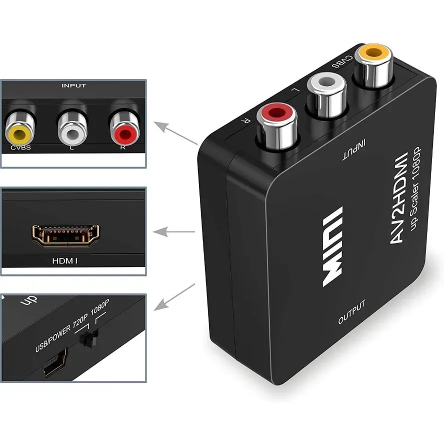 Convertisseur RCA vers HDMI 1080p avec câble USB, adaptateur AV2HDMI 2