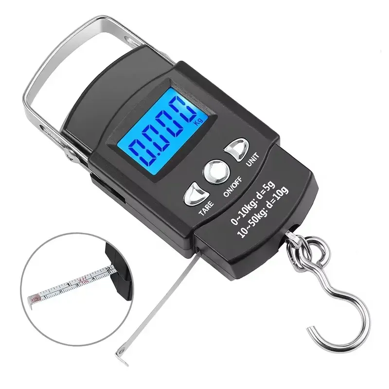 Balance électronique FLYSAND 50 kg / 110 lb rétroéclairée à écran LCD avec mètre ruban, balance numérique de pêche à crochet suspendu 6