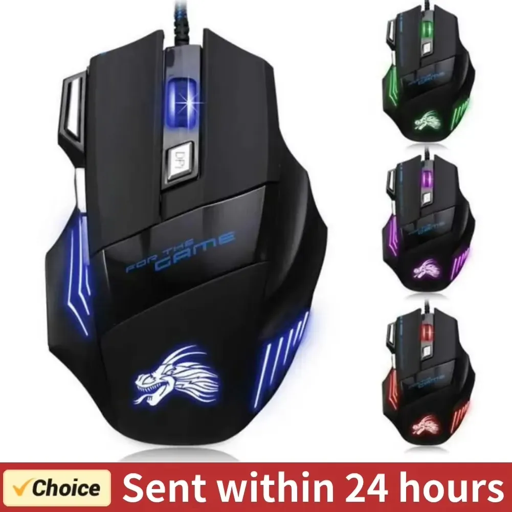 Souris de jeu filaire rétroéclairée à 7 boutons, ergonomique, USB, 5500 DPI