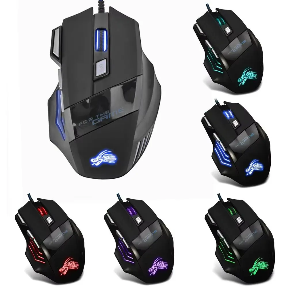 Souris de jeu filaire rétroéclairée à 7 boutons, ergonomique, USB, 5500 DPI 6