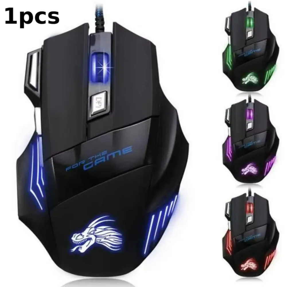 Souris de jeu filaire rétroéclairée à 7 boutons, ergonomique, USB, 5500 DPI 7