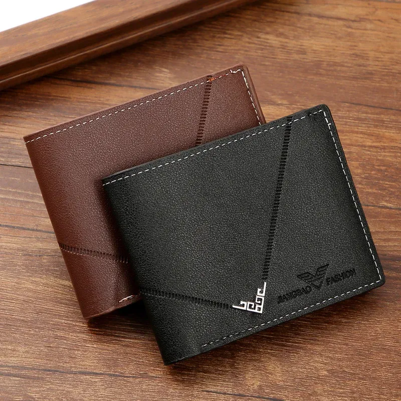 Portefeuille court en cuir pour homme, fin et multi-cartes, à deux volets, avec pince à billets et porte-cartes d'identité, style décontracté et professionnel 3