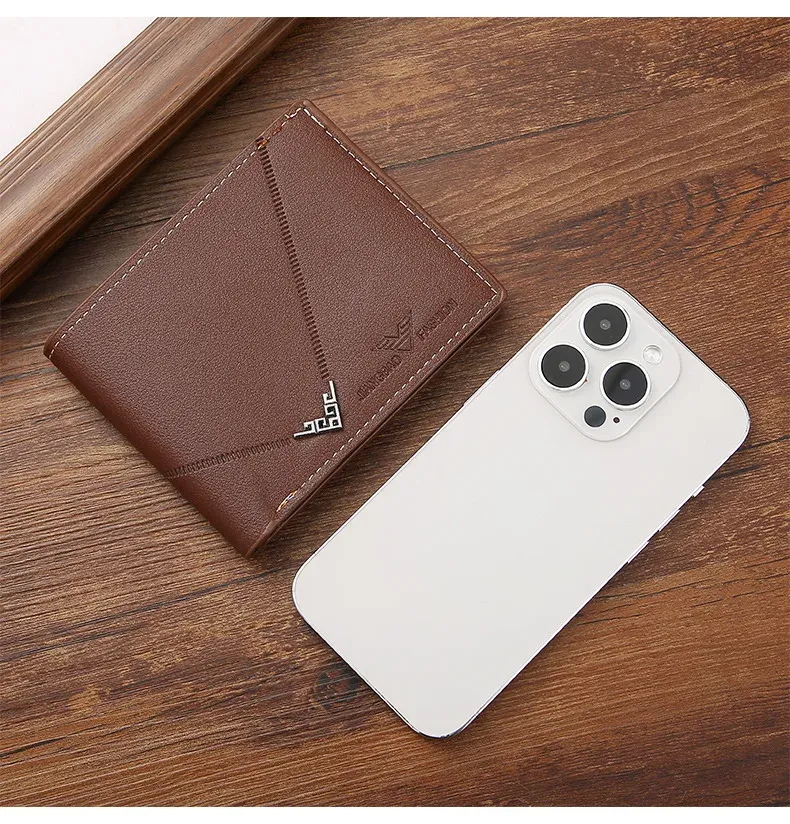 Portefeuille court en cuir pour homme, fin et multi-cartes, à deux volets, avec pince à billets et porte-cartes d'identité, style décontracté et professionnel 4