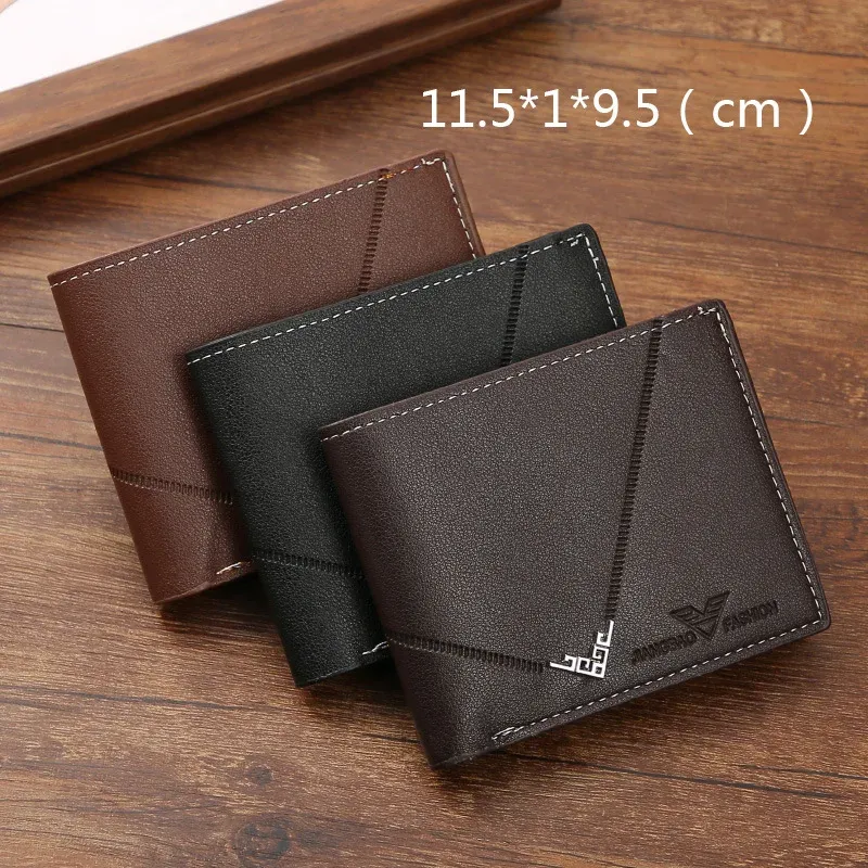 Portefeuille court en cuir pour homme, fin et multi-cartes, à deux volets, avec pince à billets et porte-cartes d'identité, style décontracté et professionnel 6