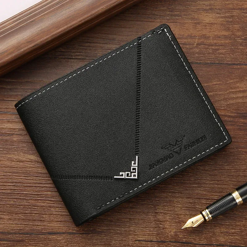 Portefeuille court en cuir pour homme, fin et multi-cartes, à deux volets, avec pince à billets et porte-cartes d'identité, style décontracté et professionnel 9