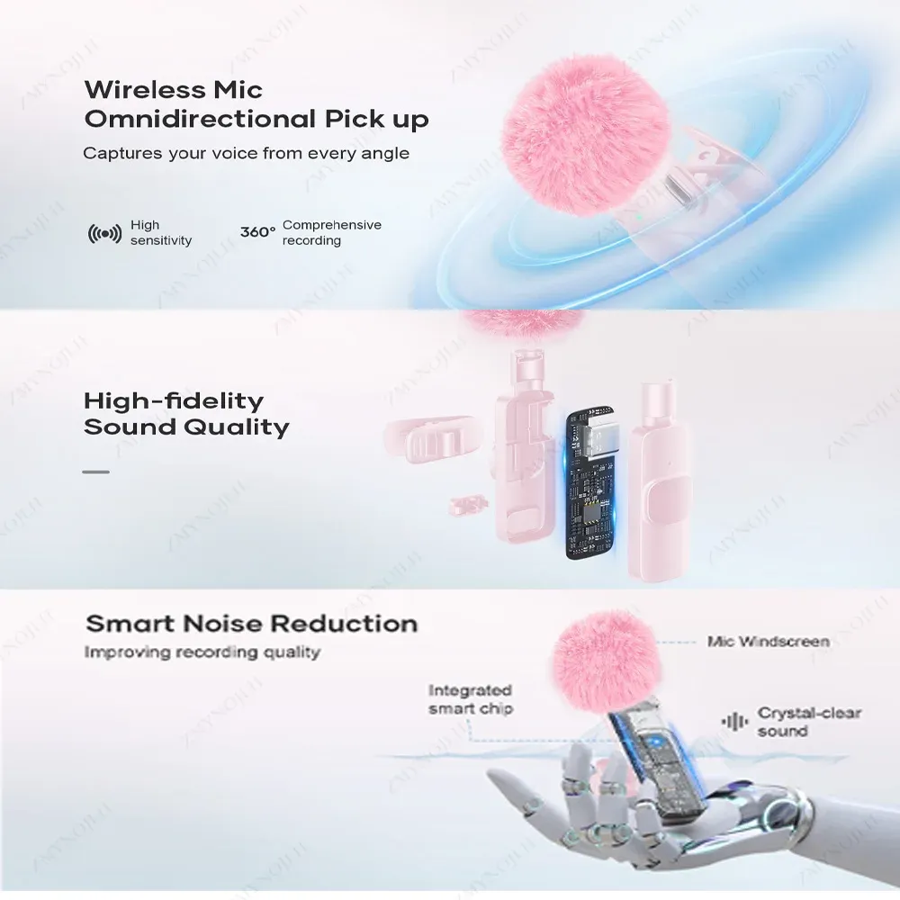Microphone-cravate sans fil compact pour iPhone, Android, PC et caméra – Enregistrement vidéo et diffusion en direct 2