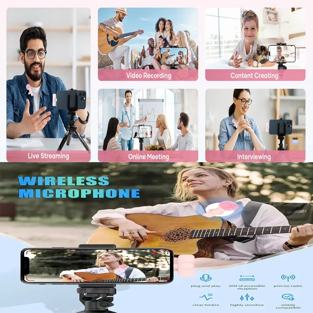 Microphone-cravate sans fil compact pour iPhone, Android, PC et caméra – Enregistrement vidéo et diffusion en direct 3