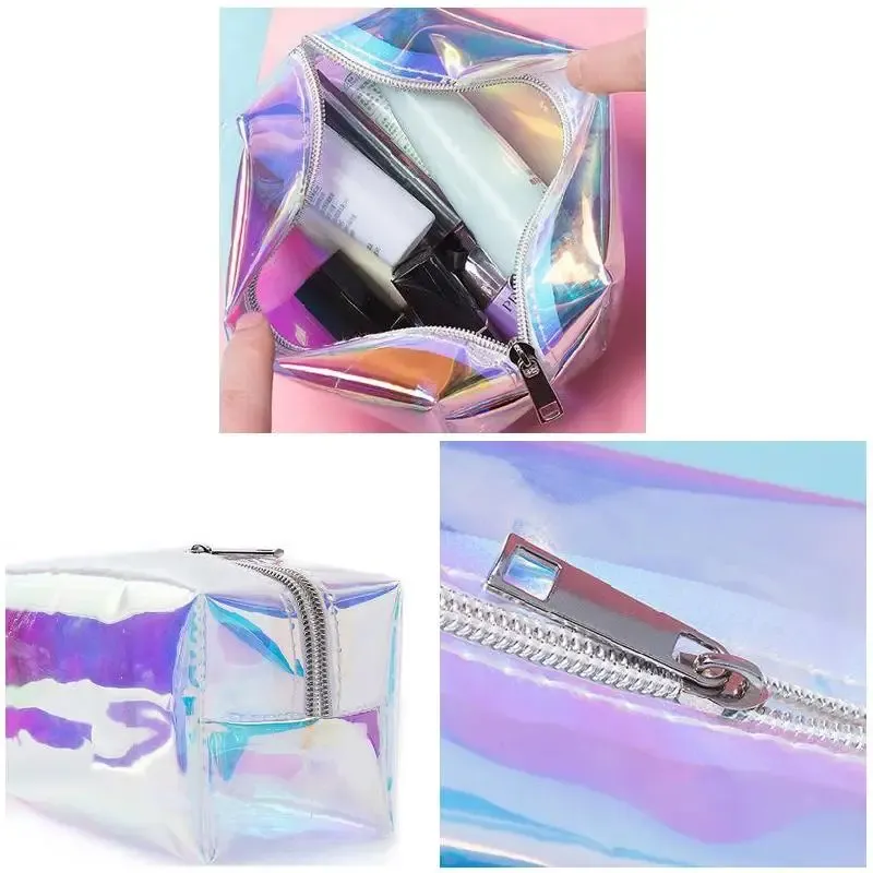 Trousse de maquillage holographique et sac de voyage pour cosmétiques, organisateur de toilette 5