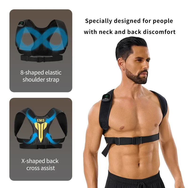 Stimulateur musculaire électrique EMS pour le dos et les épaules, masseur anti-stress avec correction de posture, rechargeable par USB 3