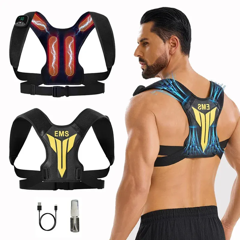 Stimulateur musculaire électrique EMS pour le dos et les épaules, masseur anti-stress avec correction de posture, rechargeable par USB