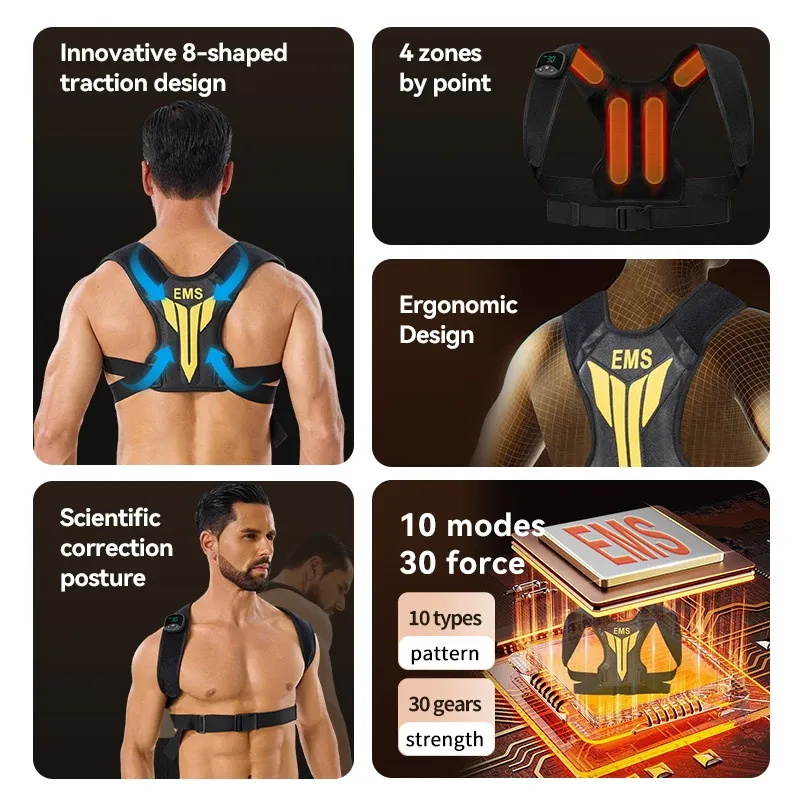 Stimulateur musculaire électrique EMS pour le dos et les épaules, masseur anti-stress avec correction de posture, rechargeable par USB 4
