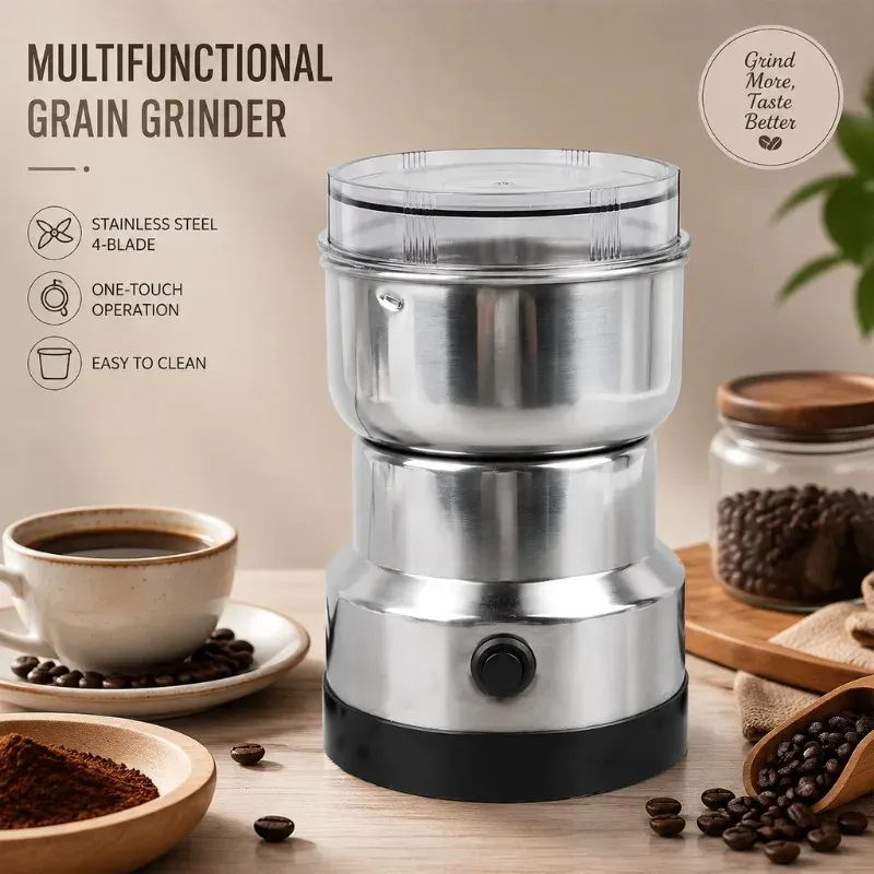Broyeur électrique multifonctionnel à 4 lames en acier inoxydable pour café, céréales et noix, usage domestique, 220 V (prise UE) - Image 1