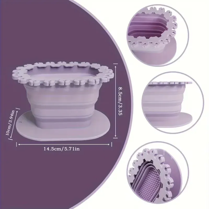Seau de lavage pliable en silicone pour le nettoyage et le rinçage des pinceaux, avec support de rangement pratique 3