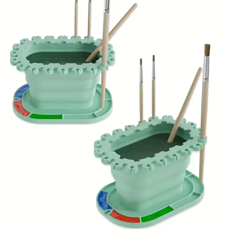 Seau de lavage pliable en silicone pour le nettoyage et le rinçage des pinceaux, avec support de rangement pratique 5