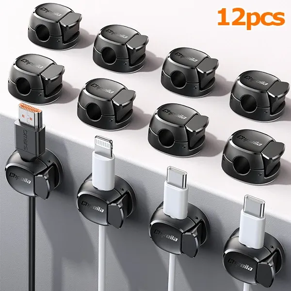 Clips organisateurs de câbles à double ressort, support adhésif pour câbles de chargeur de téléphone, gestion des câbles, organisateur de fils 3/6/9/12/16 pièces 16
