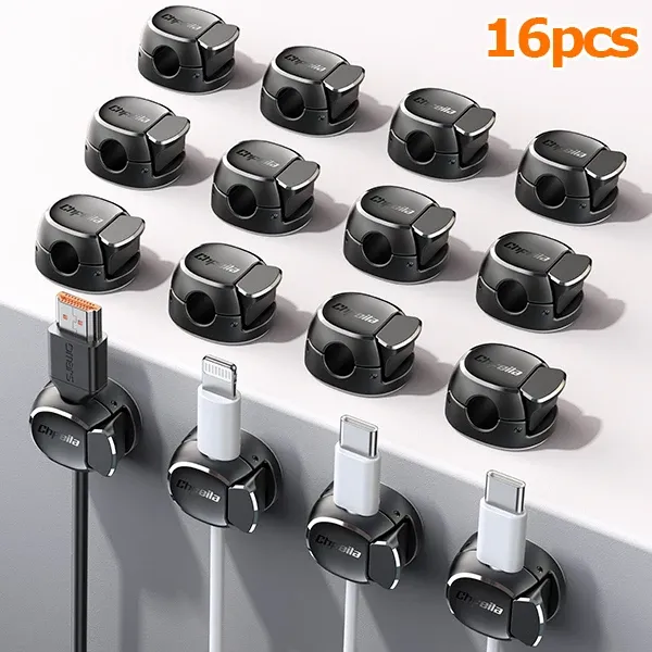 Clips organisateurs de câbles à double ressort, support adhésif pour câbles de chargeur de téléphone, gestion des câbles, organisateur de fils 3/6/9/12/16 pièces 14