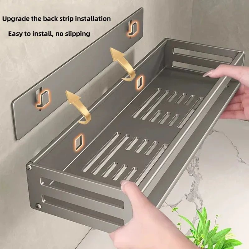Étagère d'angle de douche sans perçage en aluminium avec porte-serviettes et porte-shampooing - Image 1