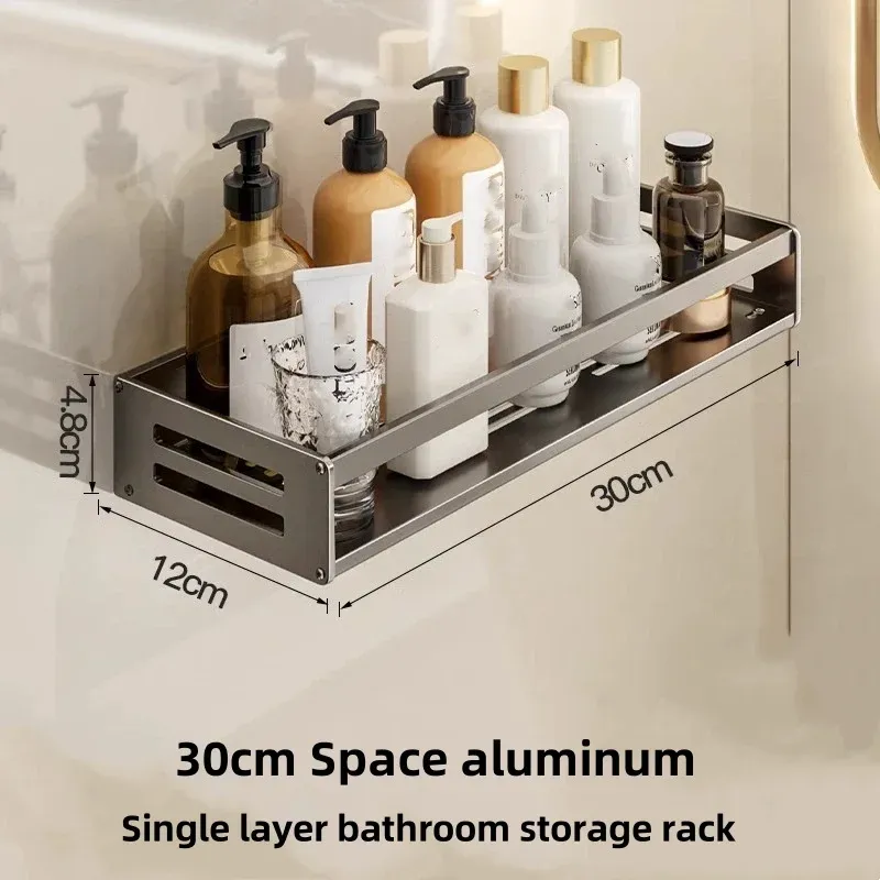 Étagère d'angle de douche sans perçage en aluminium avec porte-serviettes et porte-shampooing 5
