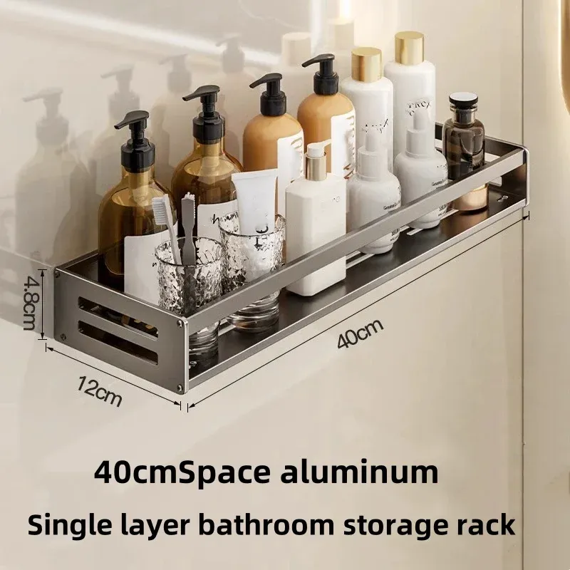 Étagère d'angle de douche sans perçage en aluminium avec porte-serviettes et porte-shampooing 6