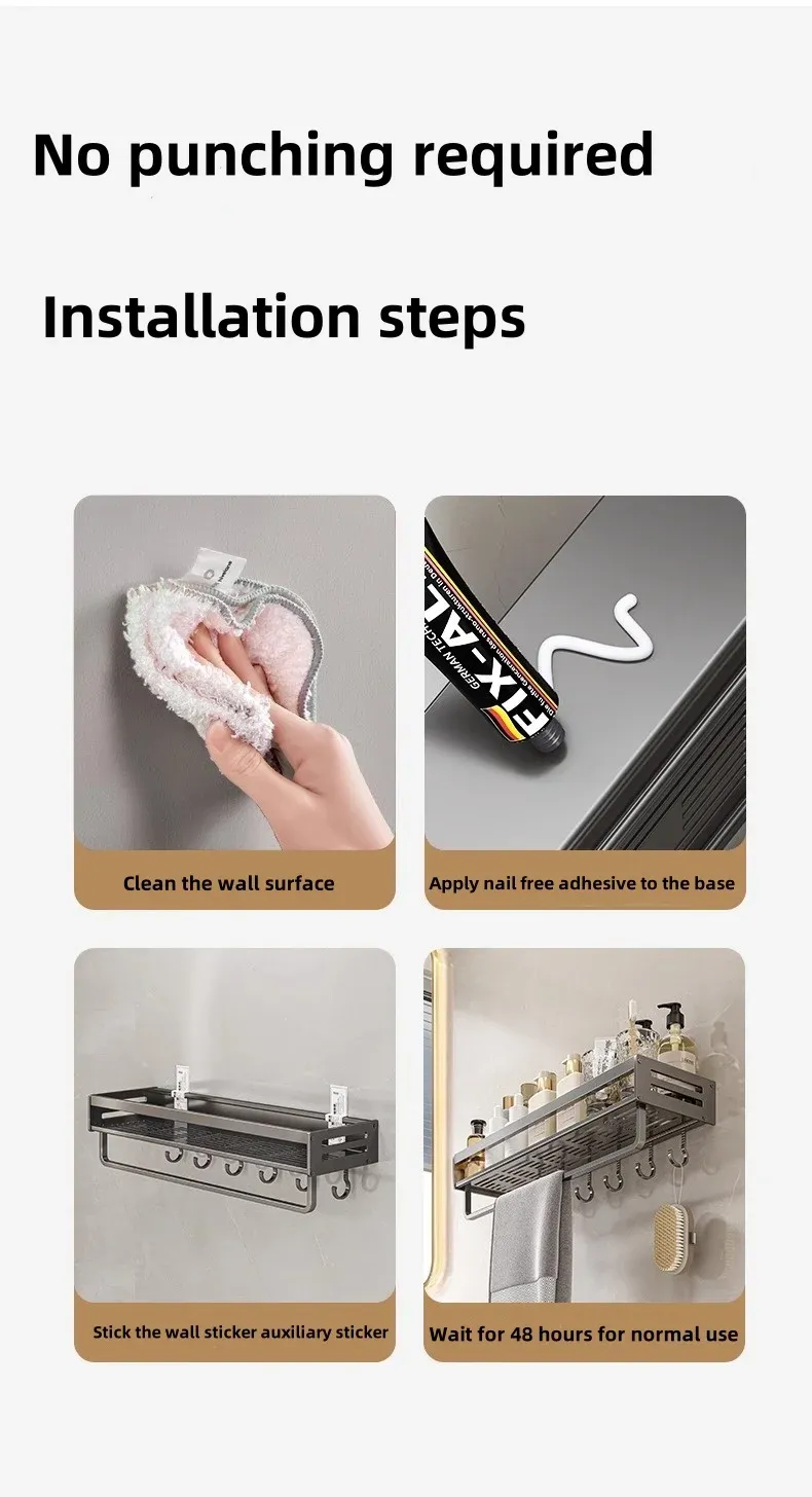 Étagère d'angle de douche, vue complète