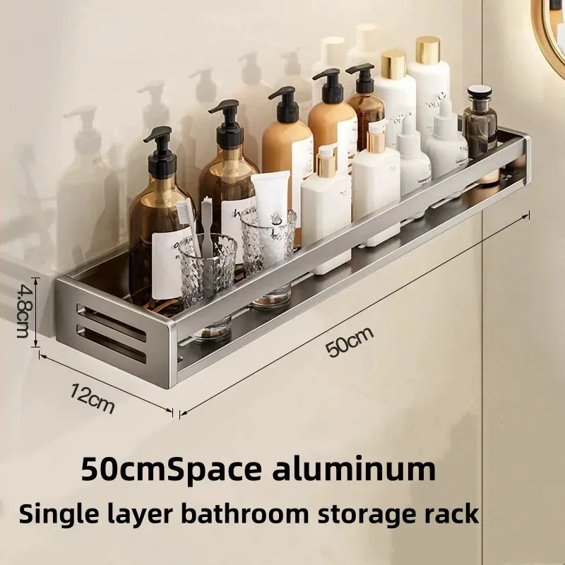 Étagère d'angle de douche sans perçage en aluminium avec porte-serviettes et porte-shampooing 9